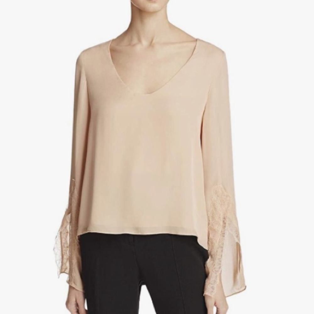 CAMI NYC Flare Lace Sleeve Silk Blouse